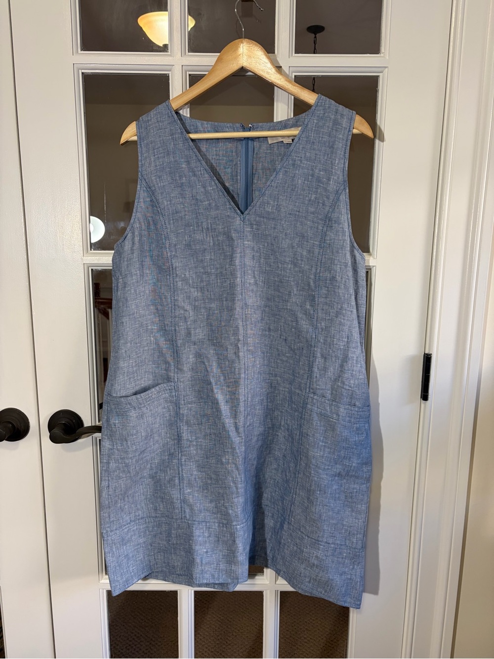 LOFT Sleeveless V-Neck linen Chambray Midi Dress NWT